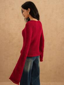 Forever 21 秋季女士刺绣标语和心形图案插肩袖毛衣 - 紅色 - 查看 2