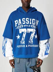 ROMWE MEN Street Life Men's Loose Short Style 2 In 1 Hoodie, Street Style - Black - View 3