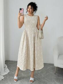 Elenzga Große Größen Maxikleid für Damen, ärmelloser Kleidungsstück mit Jacquard-Strick