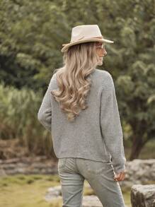 LanaWest 女士田园西式针织开衫，秋冬款 - 灰色 - 查看 2