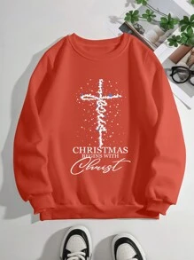 SHEIN EZwear Plus Size Christmas Print Casual Sweatshirt, Autumn/Winter