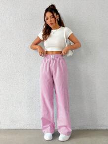 Flirla Striped Print Wide Leg Pants Fall Cloth For Women - Pink - View 4