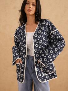 Forever 21 Áo khoác nữ tay dài in kỹ thuật số mùa đông mới về, ấm áp, đệm dày, dáng rộng cho năm mới - Nhiều màu - Xem 6