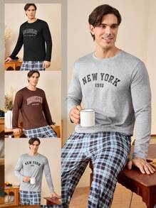 3pcs Men's Loungewear Set - Round Neck Shirt - Multicolor - View 1