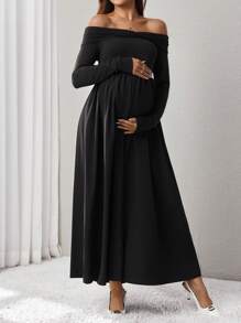 SHEIN Vestido ajustado de manga larga con hombros descubiertos, estilizador y elegante - Negro - Ver 2