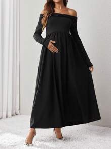 SHEIN Vestido ajustado de manga larga con hombros descubiertos, estilizador y elegante - Negro - Ver 4