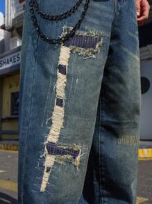 Manfinity EMRG Men Casual Ripped Pocket Simple Design Denim Jeans - Medium Wash - View 7