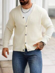 Manfinity Homme Men's Solid Color Long Sleeve Single-Breasted Casual Cardigan, Autumn/Winter - Multicolor - View 5