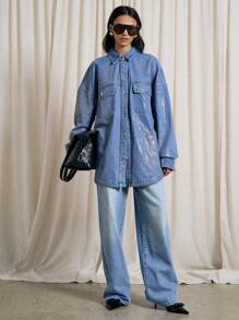 AiiRZ Metallic Coated Denim Oversized Shirt