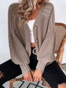 EMERY ROSE Raglan Sleeve Textured Knit Cardigan,Long Sleeve Tops Fall Winter Cloth For Women