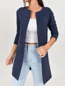 RueChic Solid Flap Detail Coat - Navy Blue - View 2