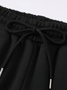 ROMWE MEN Street Life Men's Letter Print Zipper Hoodie And Sweatpants Set - Black - View 5