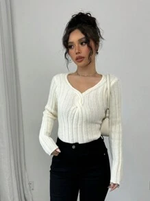 Chiquease Jersey de punto grueso ajustado, versátil para el uso diario, para mujer