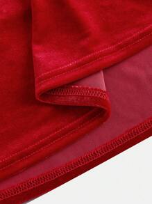 SHEIN 青少年女孩红色天鹅绒露肩褶饰吊带时尚休闲派对优雅连衣裙，适合圣诞节、新年派对、生日庆祝、公主裙 - 紅色 - 查看 4