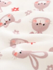Cozy Pixies Pijama de 2 piezas para bebé niña con parte superior de manga larga de cuello redondo y pantalones estampados con conejo de dibujos animados en colores contrastantes - Multicolor - Ver 3