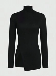 INAWLY 小高領下擺開叉圍裹T恤