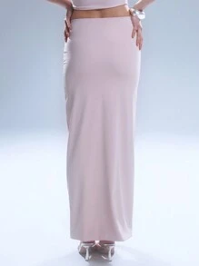 MUSERA 低腰褶皱垂褶半身裙，优雅夏季 - 淺粉色 - 查看 3