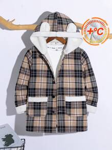 Tween Boy Casual Style Multi-Color Plaid Woolen Mid-Length Coat, Suitable For Autumn And Winter - Multicolor - View 1