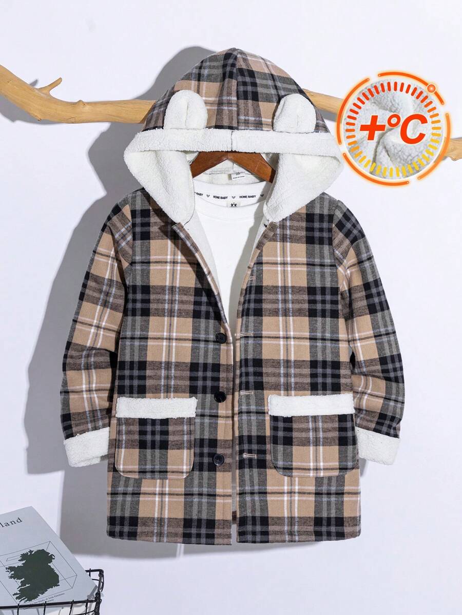 Tween Boy Casual Style Multi-Color Plaid Woolen Mid-Length Coat, Suitable For Autumn And Winter - Multicolor - View 1