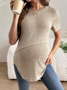 SHEIN 孕妇彩色罗纹针织哺乳孕妇 T 恤