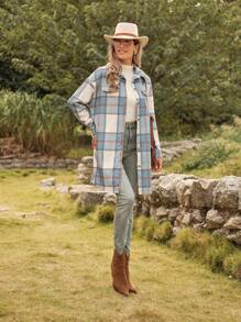 LanaWest Chemise à carreaux bleus et blancs en flanelle à manches longues pour femme