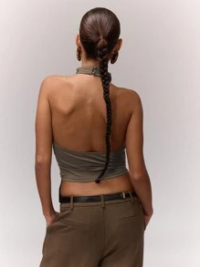 MUSERA Going Out Tops Draped Asymmetric Halterneck Top Sexy Beach Vacation Ibiza Festival Holiday Night Out Going Out Tops Club Fall Spring Summer - Coffee Brown - View 2