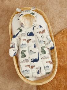 Cozy Pixies 1 件恐龙印花长袖婴儿外套睡袋，秋季保暖 - 彩色 - 查看 3