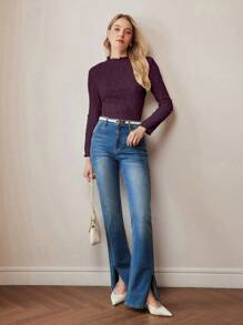 MOTF PREMIUM CAMISETA CON ADORNO DE BORDE TIPO LECHUGA TEXTURIZADO - Morado - Ver 8