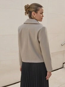 EURMUSE Urban Chic Double-Breasted Cashmere-Like Short Women's Coat - Beige - View 4