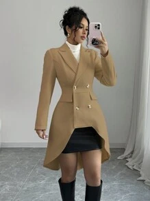 Elenzga 女士纯色前扣长袖口袋简约平领夹克