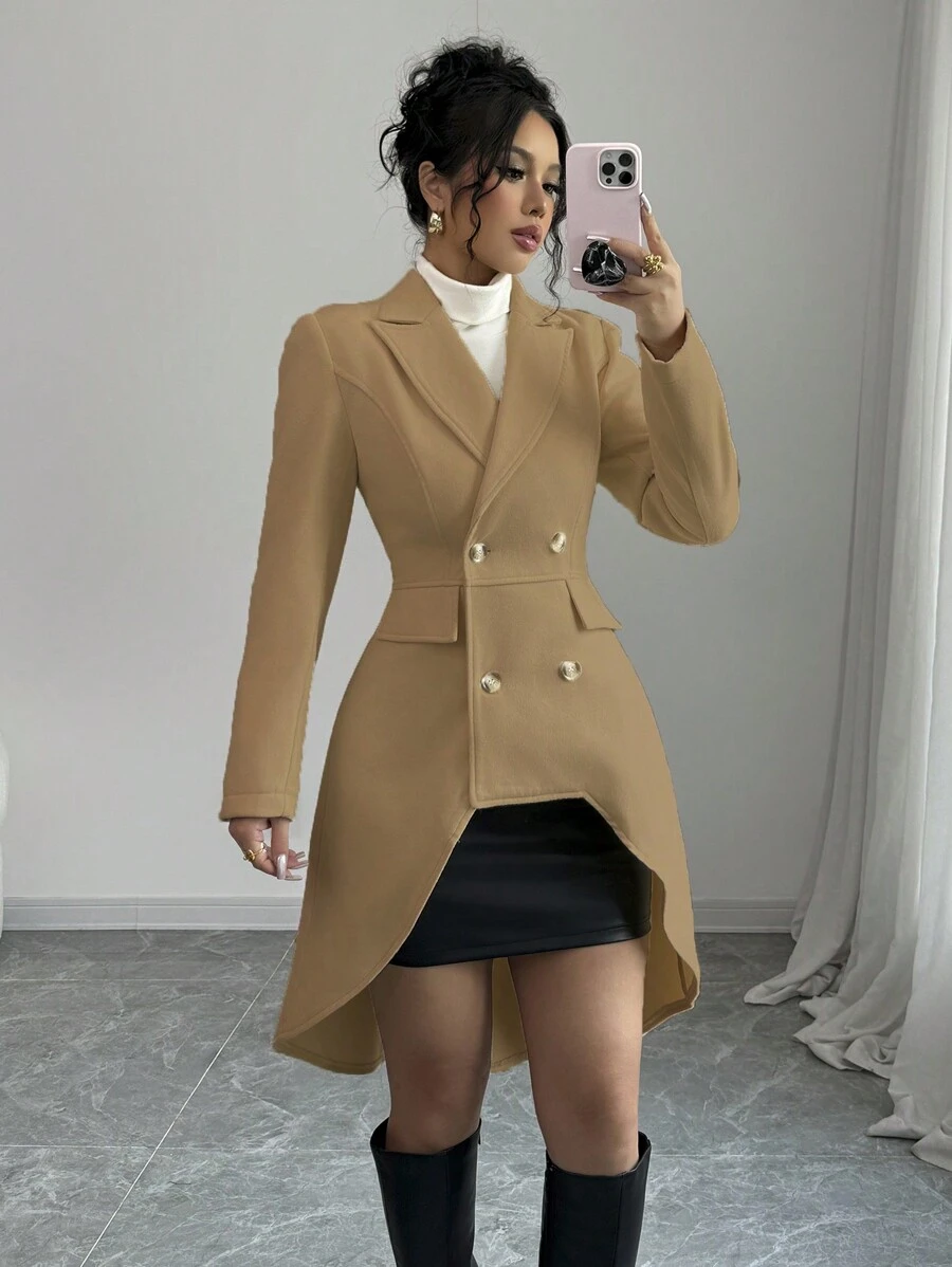 Elenzga 女士纯色前扣长袖口袋简约平领夹克