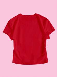 SHEIN Unity Women's Letter Print Round Neck Short Sleeve Casual T-Shirt For New Year Clothes Graphic Tees Women Tops - Red - View 2