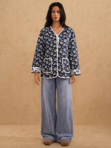 Forever 21 Áo khoác nữ tay dài in kỹ thuật số mùa đông mới về, ấm áp, đệm dày, dáng rộng cho năm mới - Nhiều màu - Xem 5