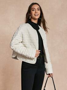 Calvaya Abrigo acolchado de unicolor con botones delanteros de manga larga, ropa casual sencilla para mujer en invierno