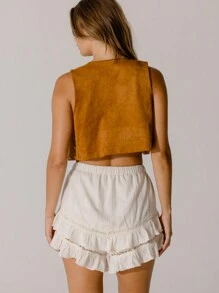 Aralina Layered Ruffle Hem Soft Cream Lace Tiered Skorts - Apricot - View 2