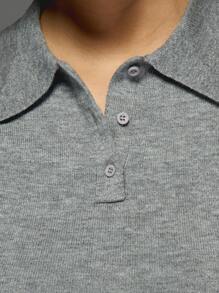 MISSGUIDED Cropped Knitted Polo Sweater Short Sleeve Ribbed Collared Top Classic Casual Y2K Summer Spring Fashion - Dark Grey - View 5