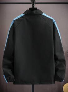 Manfinity Homme Men's Autumn Colorblock Raglan Sleeve Zipper Front Casual Jacket - Black - View 2