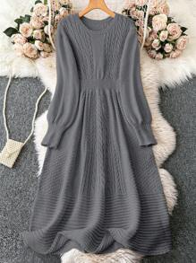 SHEIN Clasi 女士纯色圆领长袖修身毛衣裙，秋冬