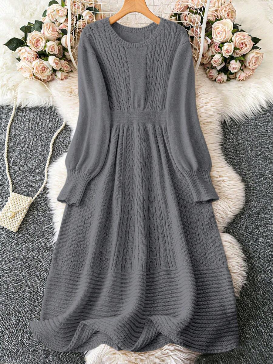 SHEIN Clasi 女士纯色圆领长袖修身毛衣裙，秋冬