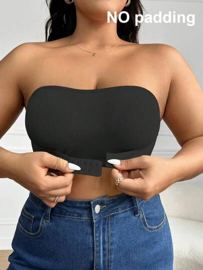 Plus Size Summer Strapless Slip-Resistant Invisible Shoulder-Baring Seamless Tube Bralette Corset, 1pc Bandeau Top