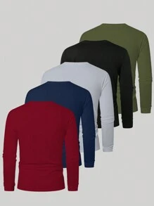 Manfinity LEGND 男士加大码纯色圆领长袖休闲 T 恤，秋季