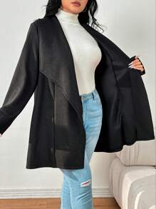 Mulvari Plus Size Solid Color Lapel Casual Long Sleeve Jacket - Black - View 3