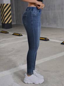 SHEIN Teen Girl Y2K Elastic Waist Insert Pocket Denim Stretch Pants,Fall Back To School Cute Clothes Outfits