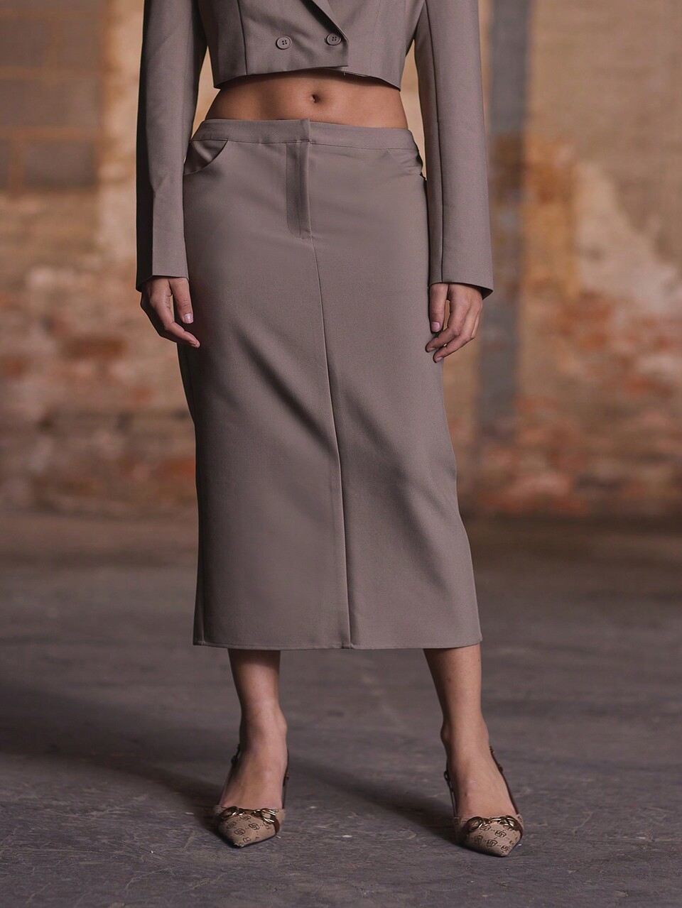 Maßgeschneiderter seitlicher Schlitz Midi Rock, elegant, sommerlich, sexy
