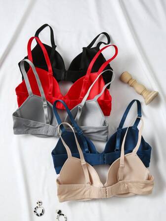 5 件装女士纯色舒适休闲无钢圈文胸