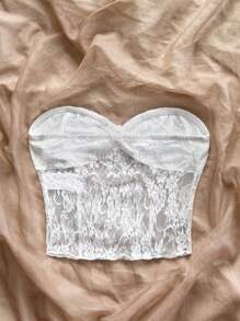 Soleia Top court tube élastique en dentelle torsadée pour femmes, blanc, Nouvel An, Top de Nouvel An, Top d'été pour femmes, Femmes occidentales, Femmes de fête, Festival, Femmes sexy, Top de vacances, Noël - Blanc - Voir 2