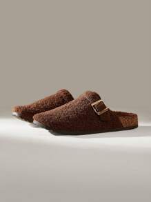 Solecia Women's Solid Color Round Toe Fur Slippers Spring Shoes Spring Break Easter For Christmas - Coffee Brown - View 4