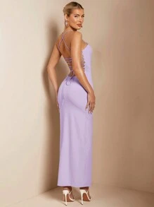 SHEIN BAE 直筒长款女式连衣裙，配有精致的后系带细节和低背设计