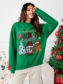 Manfinity VCAY Printed Digital Graphic Loose Fit Drop Shoulder Crew Neck Sweatshirt, Christmas Going Out Graphic Long Sleeve Forest Green Sweatshirt, For Friends, Husband, Boyfriend Gifts, For Fall Winter - Green - View 6