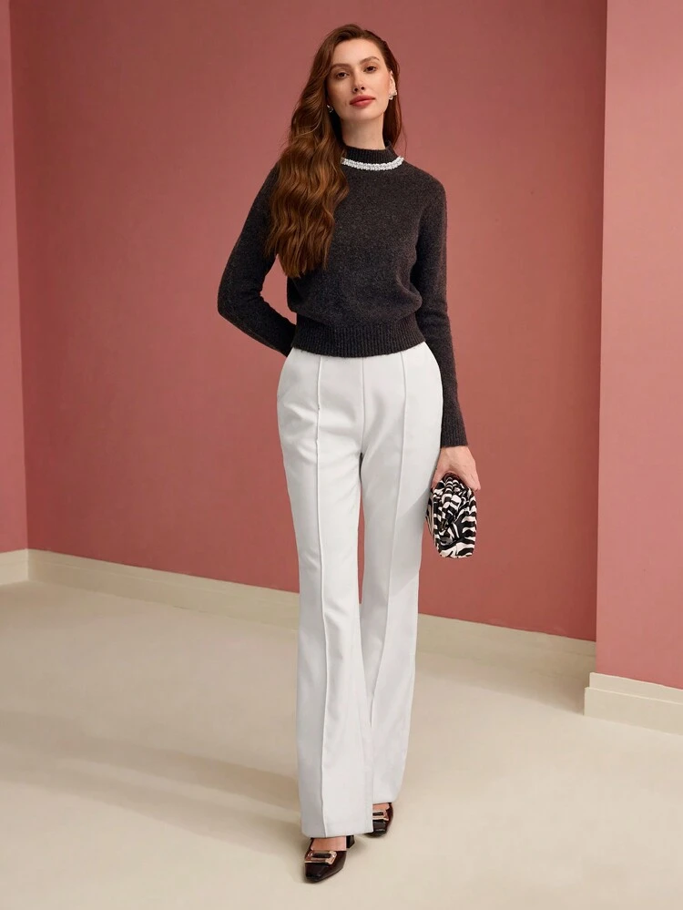 FAUX PEARL BEADED SWEATER